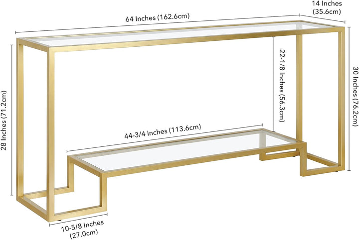 Rectangular Console Table, 64" Wide, Gold Finish