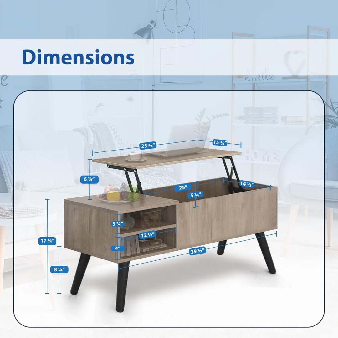 Lift-Top Coffee Table with Hidden Compartment - Modern Dining Table for Living Room, Apartment, Home, Condo, Black