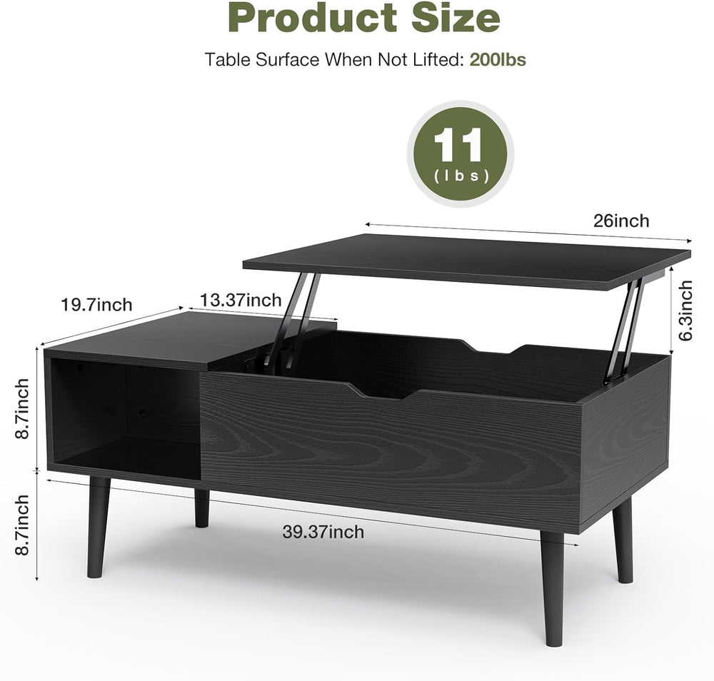 OLIXIS Modern Lift Top Coffee Table with Storage Shelf, Black