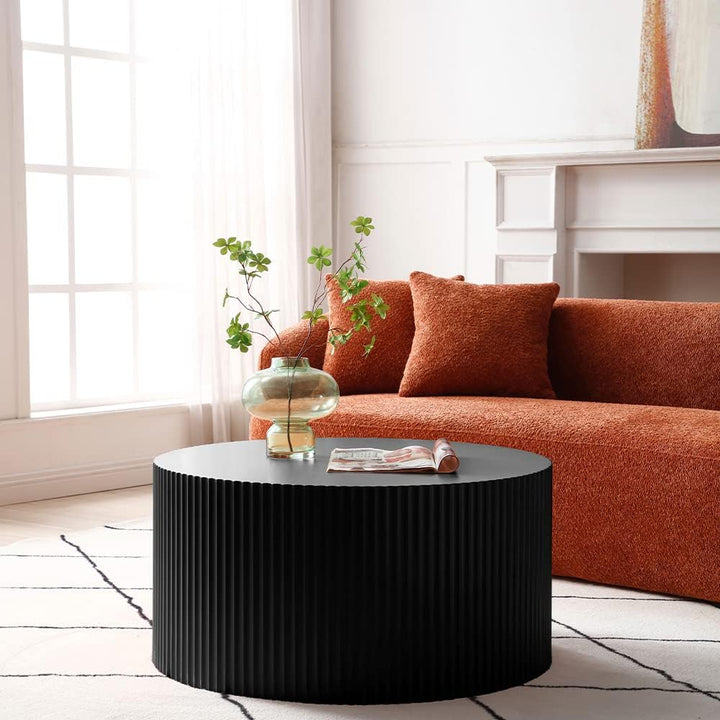 Modern Round Coffee Table Set, Black Matte Finish