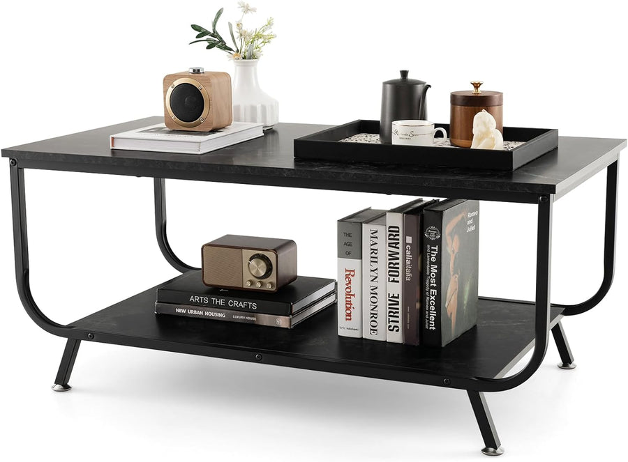 Women's Stylish Black Coffee Table with Storage Shelf