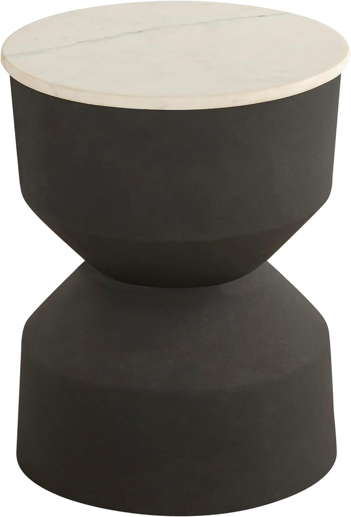 Albany Side Table, White Marble, Black Metal