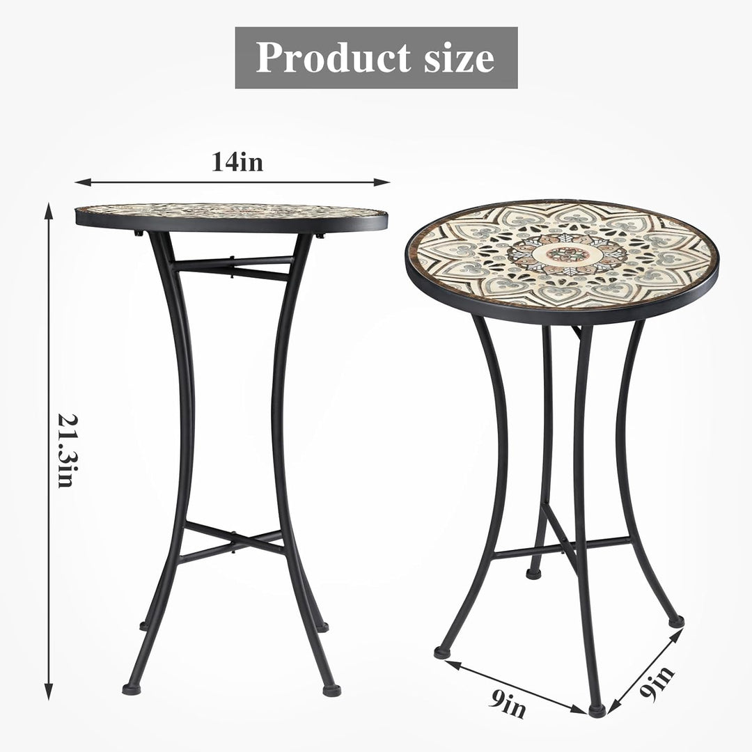 Mosaic Outdoor Side Table, 14" Round Folding End Table