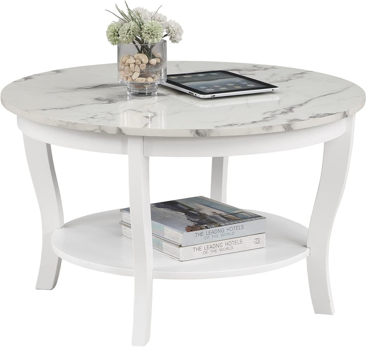 Convenience Concepts American Heritage Round Coffee Table, White Faux Marble