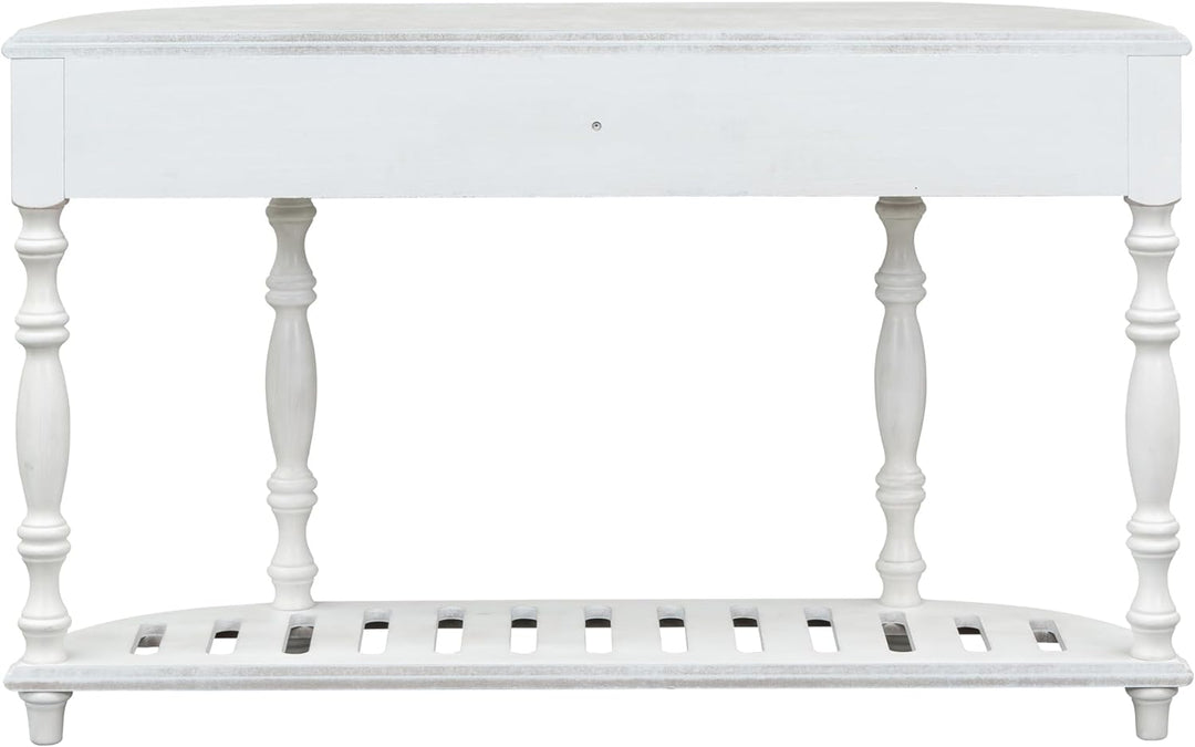 Retro Half Moon Entryway Table, Antique White