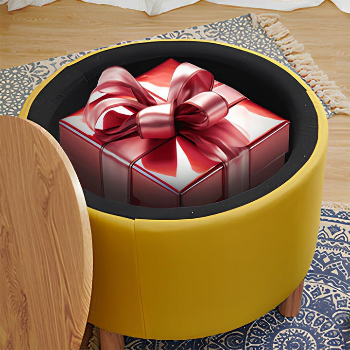 Round Coffee Table with Storage, Multi-Function Ottoman, Natural Color