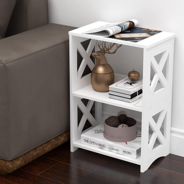 3-Tier Side Table, Narrow Bedside Shelf, White