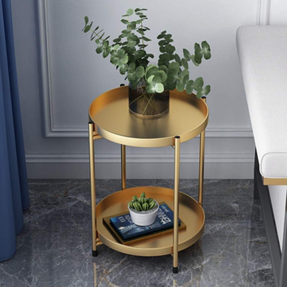 2-Tier End Table Metal Round Side Table, Gold