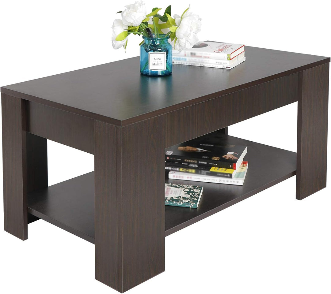 Modern Lift-Top Coffee Table with Hidden Compartment, Black