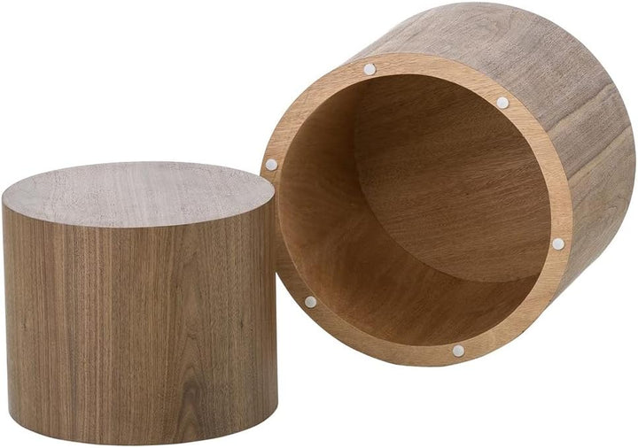 Wood Round Coffee Table Set of 2, Walnut Nesting Table Set