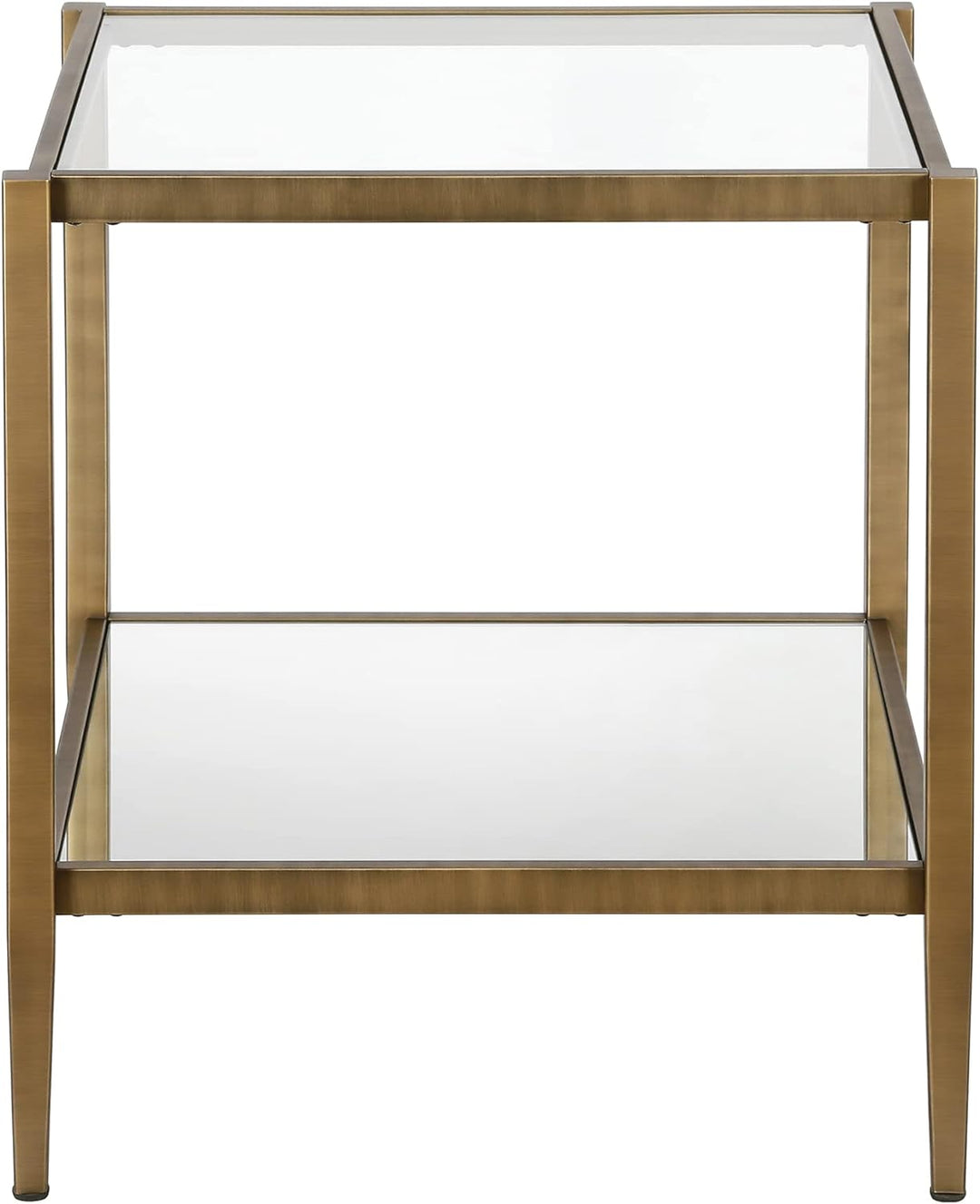 Elegant Square Side Table with Mirror Shelf, Brass Finish