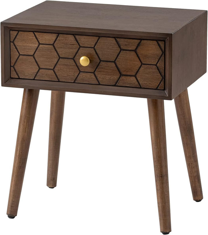 Brown 1-Drawer Honeycomb Texture End Table