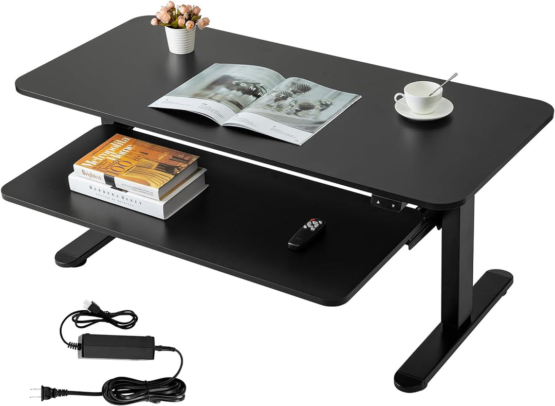 TOPSKY Electric Adjustable Coffee Table with Pull-Out Tray, Black