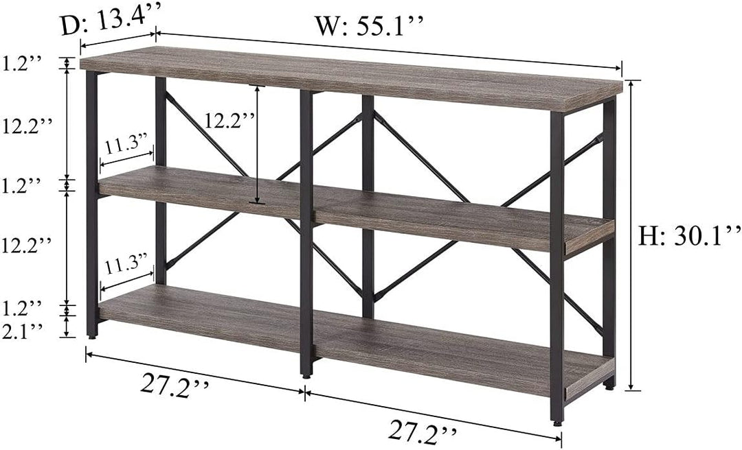 Rustic Console Table, 3 Tier Bookshelf