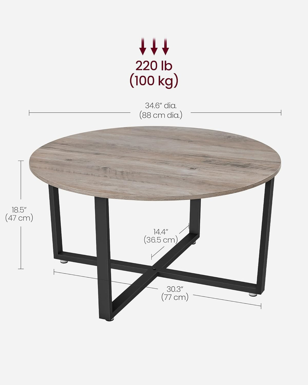 Durable Industrial-Style Round Coffee Table, Heather Greige