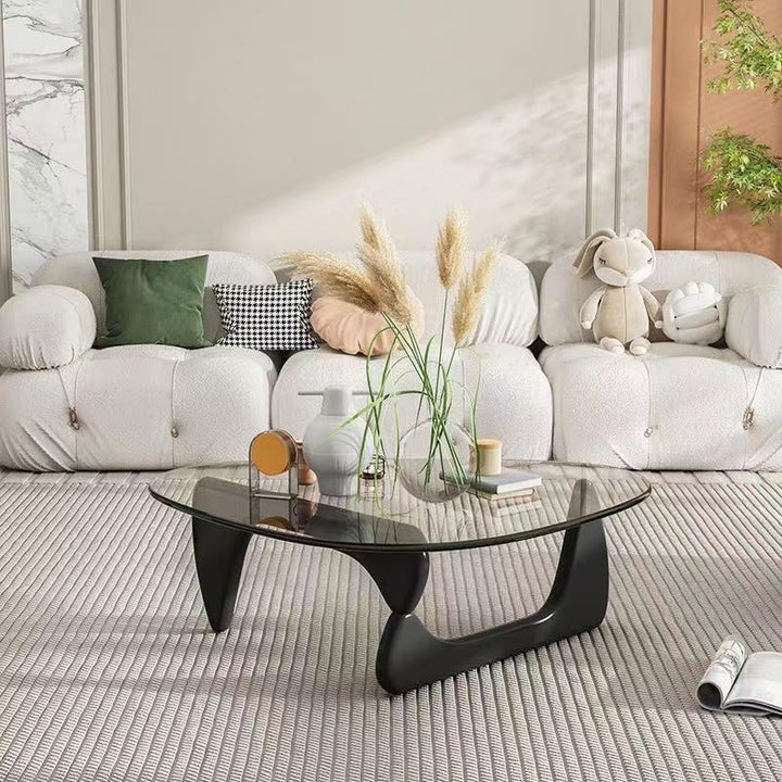 Triangle Glass Coffee Table, Mid-Century Modern End Table, Black Transparent