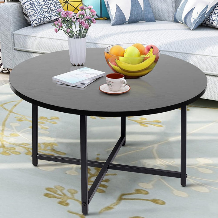 Round Coffee Table - Stylish Modern Small Coffee Table, Black