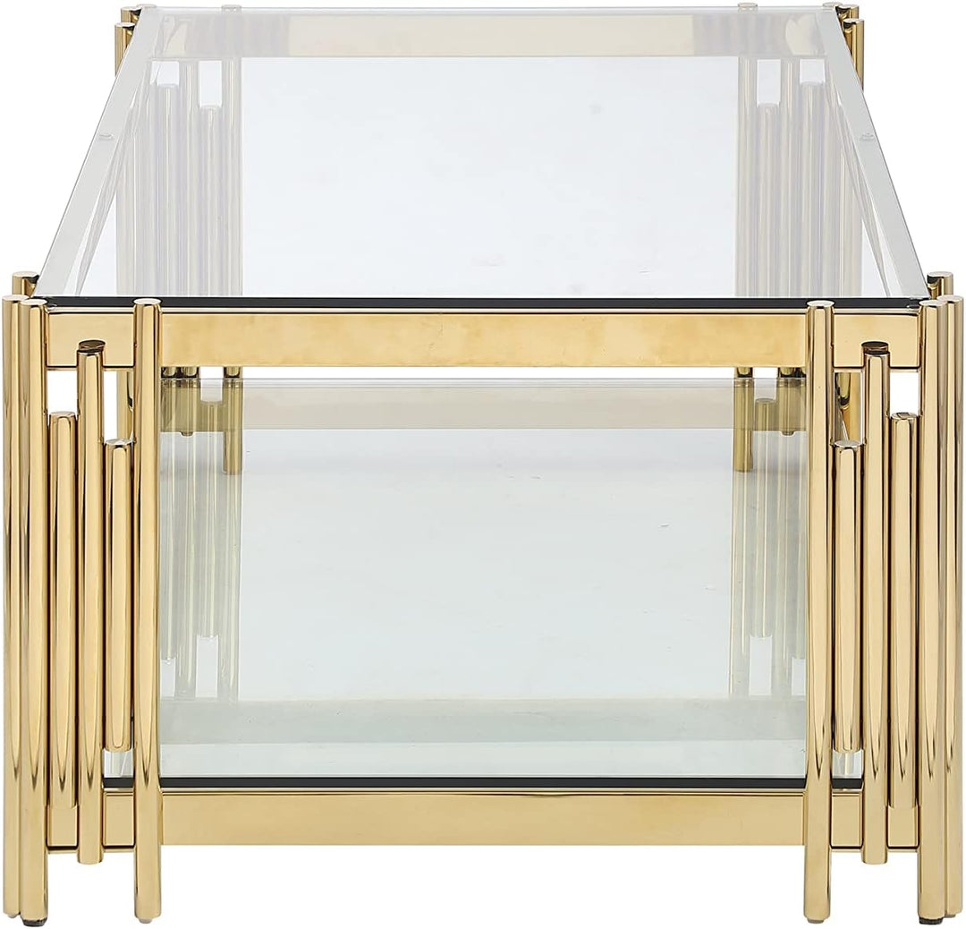 48" Rectangular Glass Coffee Table, Gold