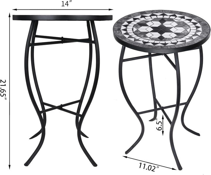 Mosaic Outdoor Side Table, 14" Round Folding End Table