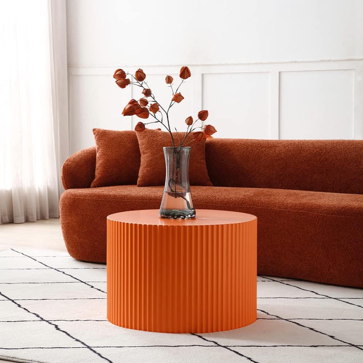 Modern Nesting Coffee Table Set, Round End Table, Wood Side Table, Orange