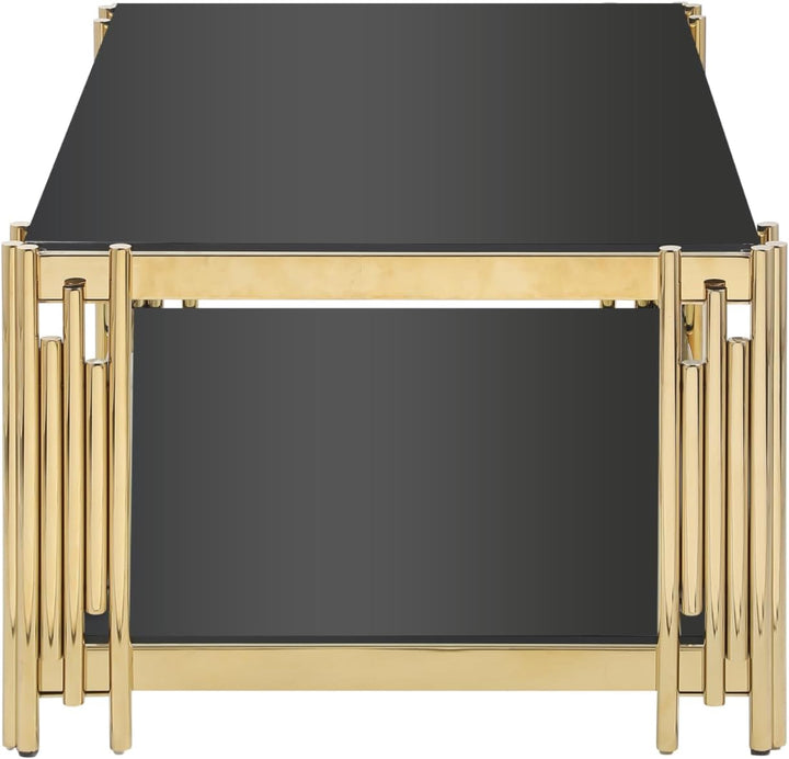 Elegant Gold Glass Coffee Table with Black Tempered Glass Top, Black3