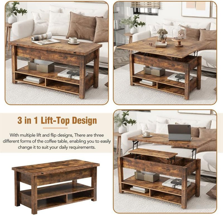 Versatile Wooden Coffee Table with Storage Shelf, Brown