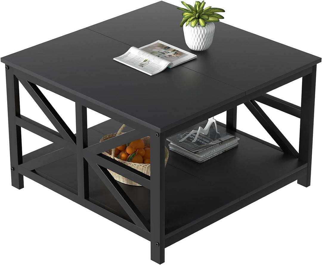 Stylish Coffee Table with Storage, Small Modern Sofa Table, Black