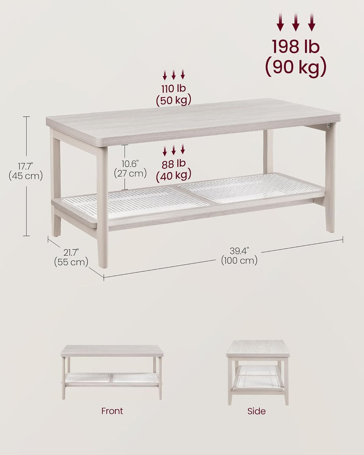 Stylish 2-Tier Coffee Table, Rectangular Center Table, Oatmeal Beige