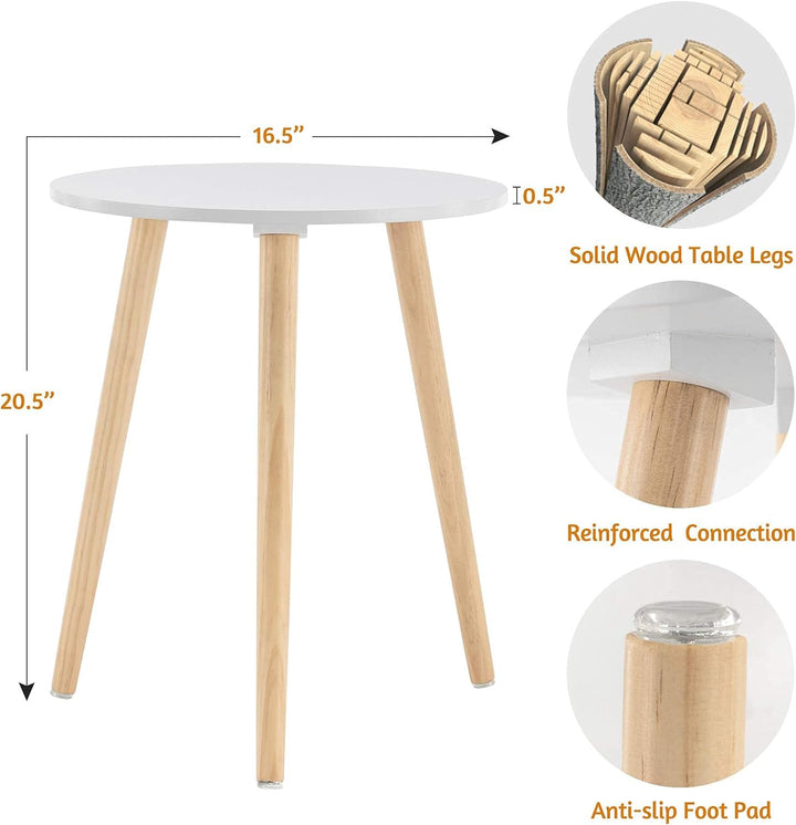 Round Side Table, White Nightstand Coffee End Table