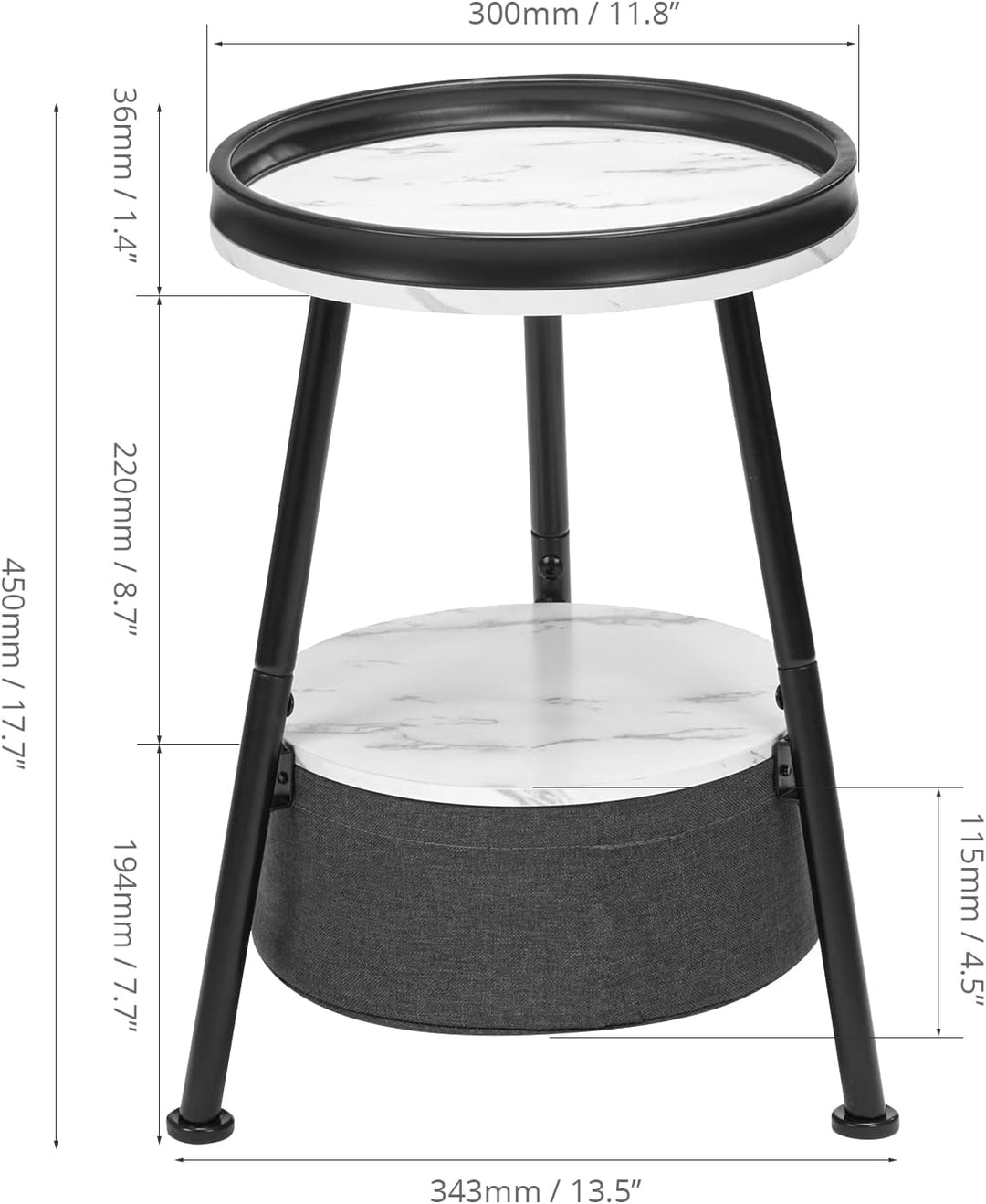 Small Round End Table, 2 Tier Side Table w/ Basket