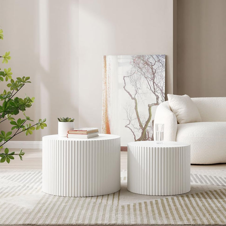 Modern Nesting Coffee Table Set, White Round End Tables