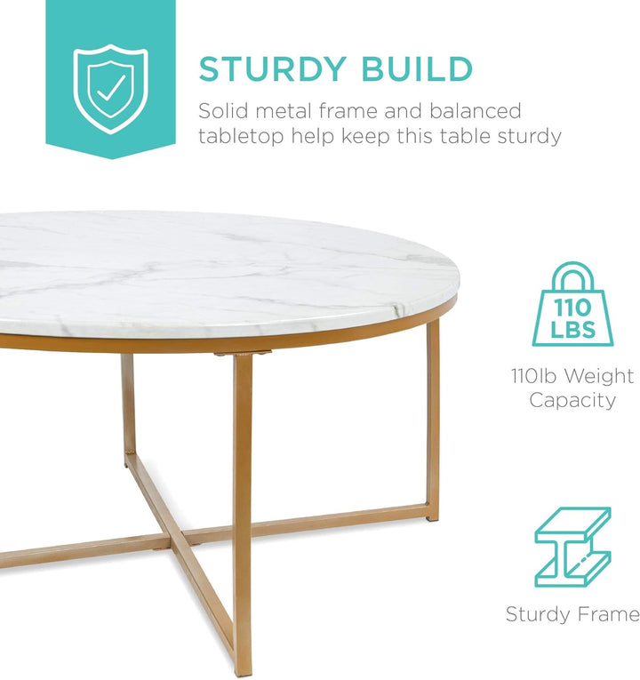 Faux Marble Accent Table, Modern End Table - White/Gold