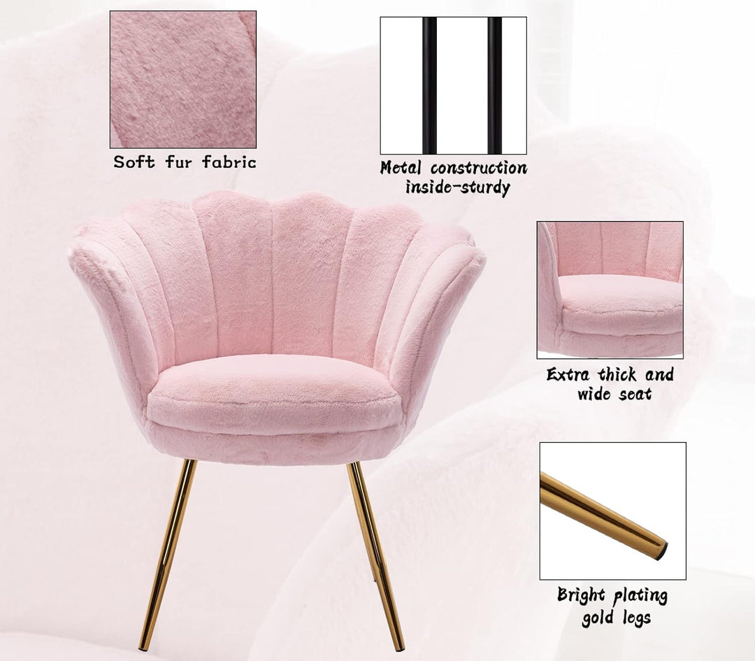 Faux Fur Mid Century Modern Retro Accent Chair(Sakura Pink)