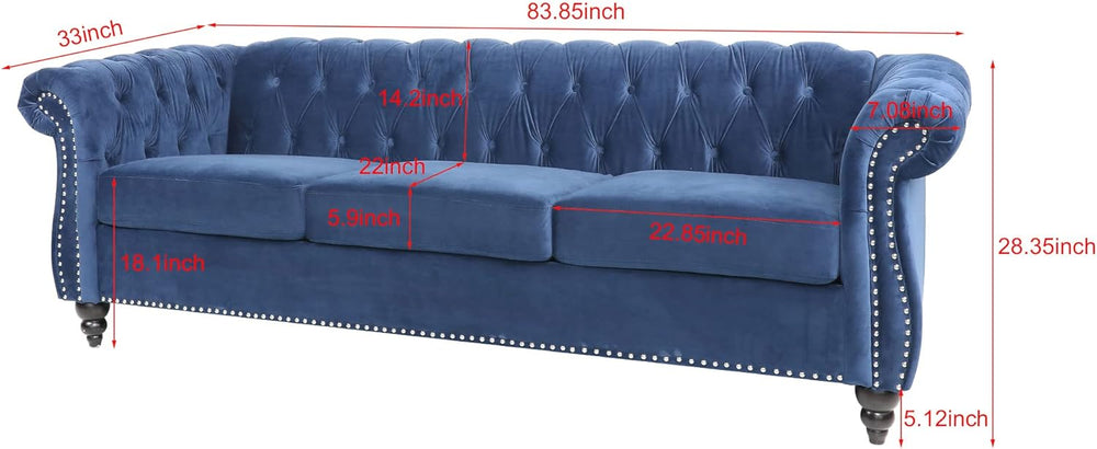 Chesterfield Sofa, Modern Velvet Tufted Couch 3 Seater (Blue)