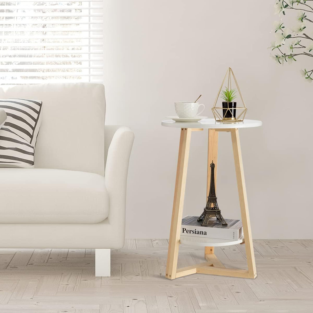 Round Two-Tier White End Table for Small Spaces