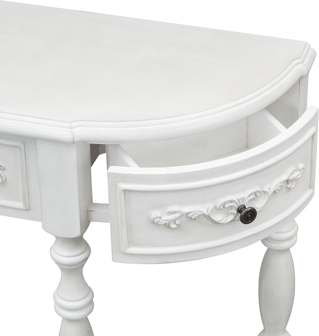 Retro Half Moon Entryway Table, Antique White