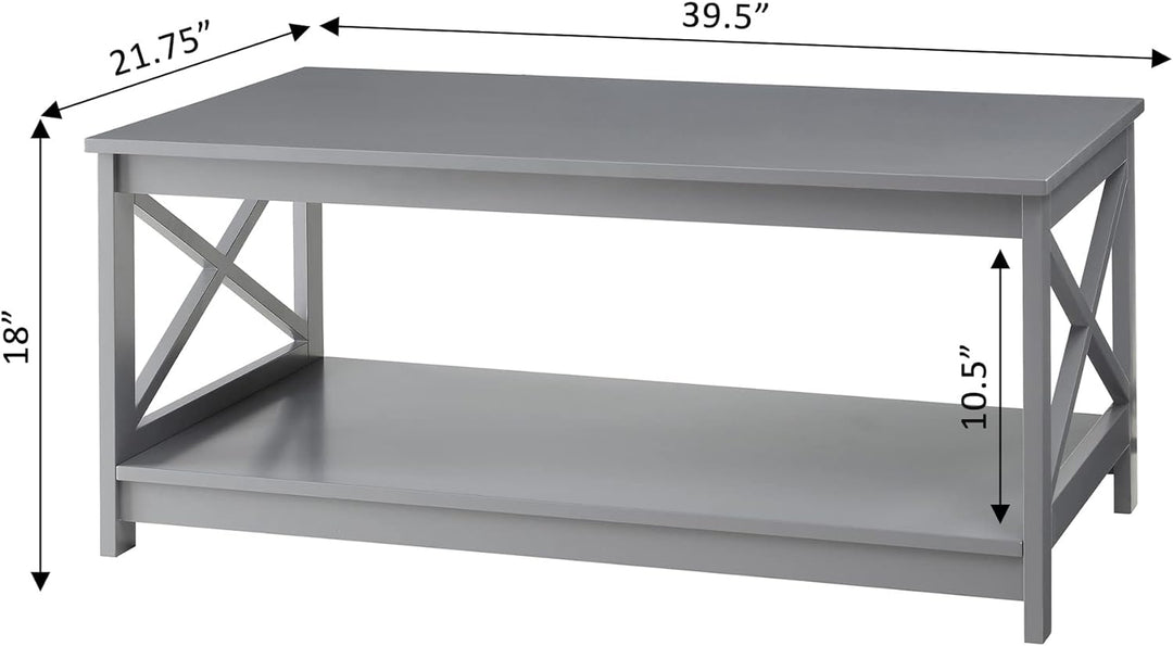 Oxford Coffee Table with Shelf, Gray