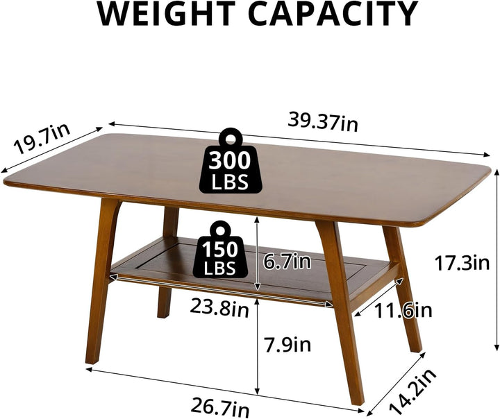 High-End Wood Coffee Table with Storage Shelf and Open Tabletop, Rectangular Design for Living Room, Apartment, Office, Espresso