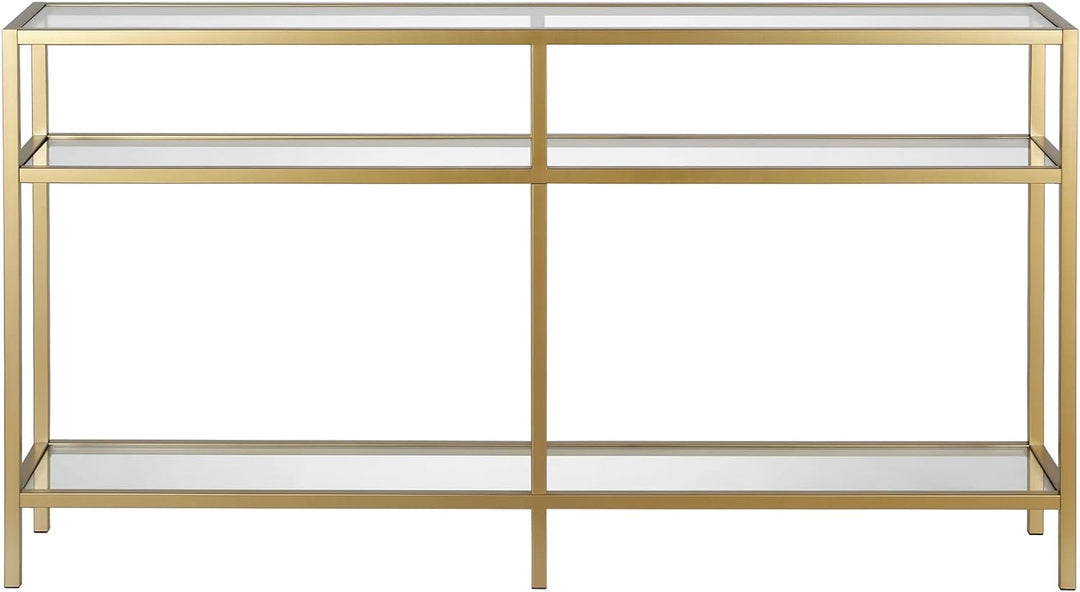 Rectangular Console Table, Brass Finish, Entryway Accent