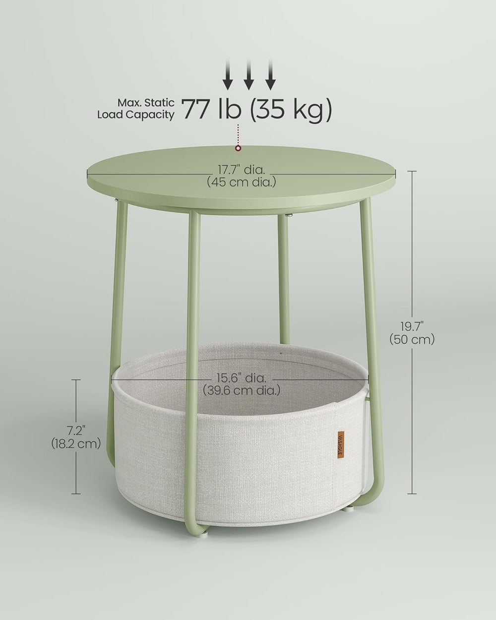 Small Round Side Table with Fabric Basket