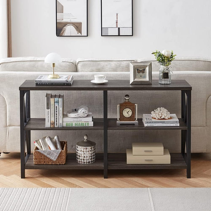 Industrial Console Table, Rustic Wood and Metal Sofa Table