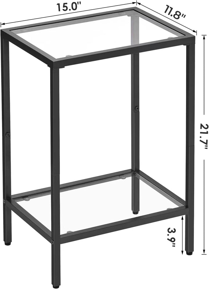 Side Tables Set of 2, Tempered Glass, Storage