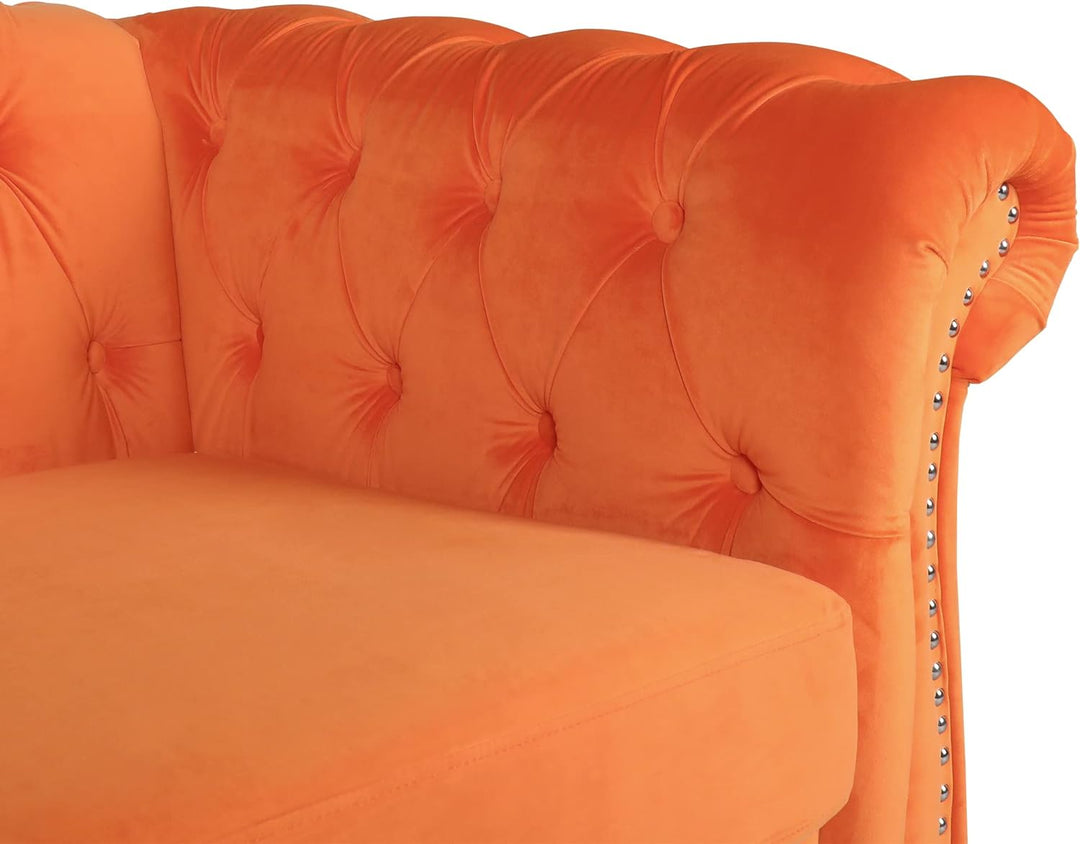 Chesterfield Loveseat, Modern Velvet Sofa Tufted Couch (Orange)