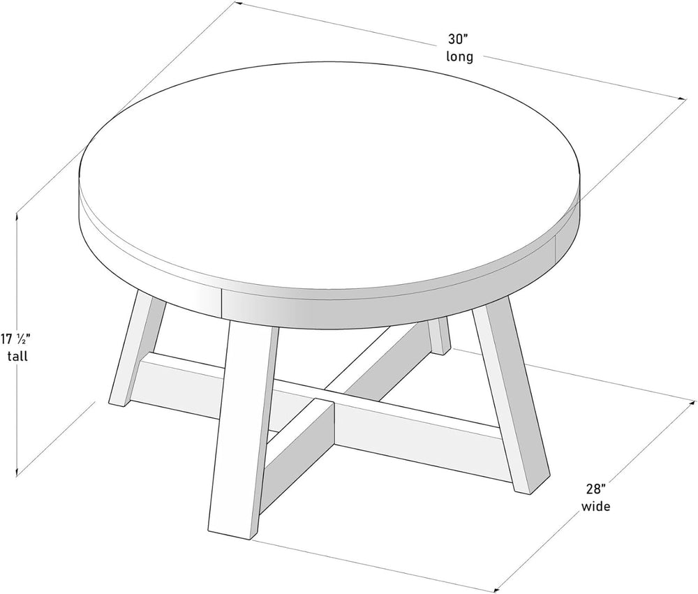 Rustic Farmhouse Coffee Table, 30-Inch, Seashell Wirebrush