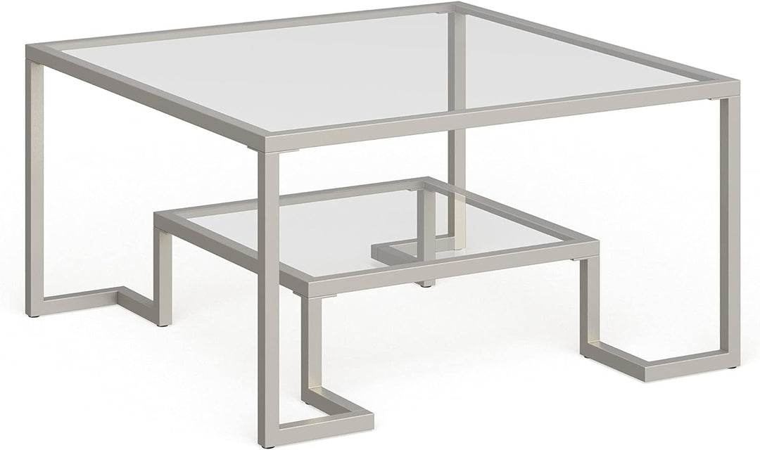 Satin Nickel Square Coffee Table, Modern Living Room Furniture