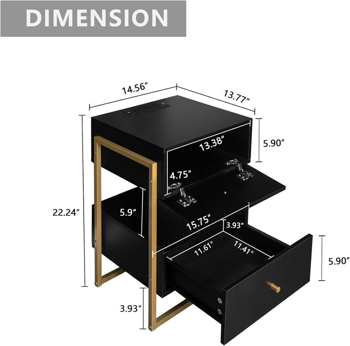 Nightstand Set of 2, USB Ports, Outlets, Modern Farmhouse