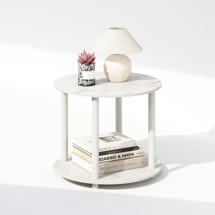 Furinno Turn-N-Tube End Tables, Marble White