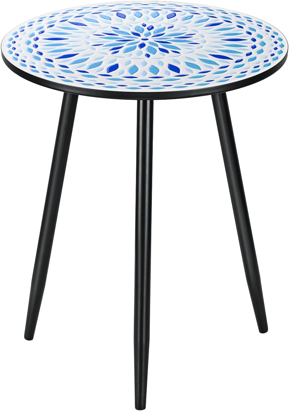 Round Side Table, 16" Ceramic Tile Top, Metal Base