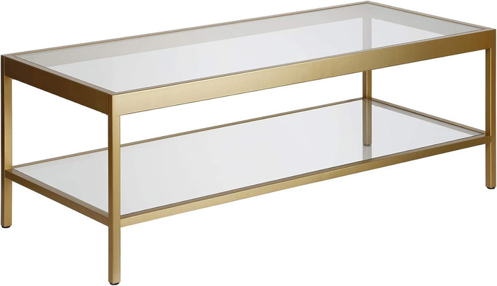 Rectangular Coffee Table, 45" Wide, Brass Finish, Modern Design