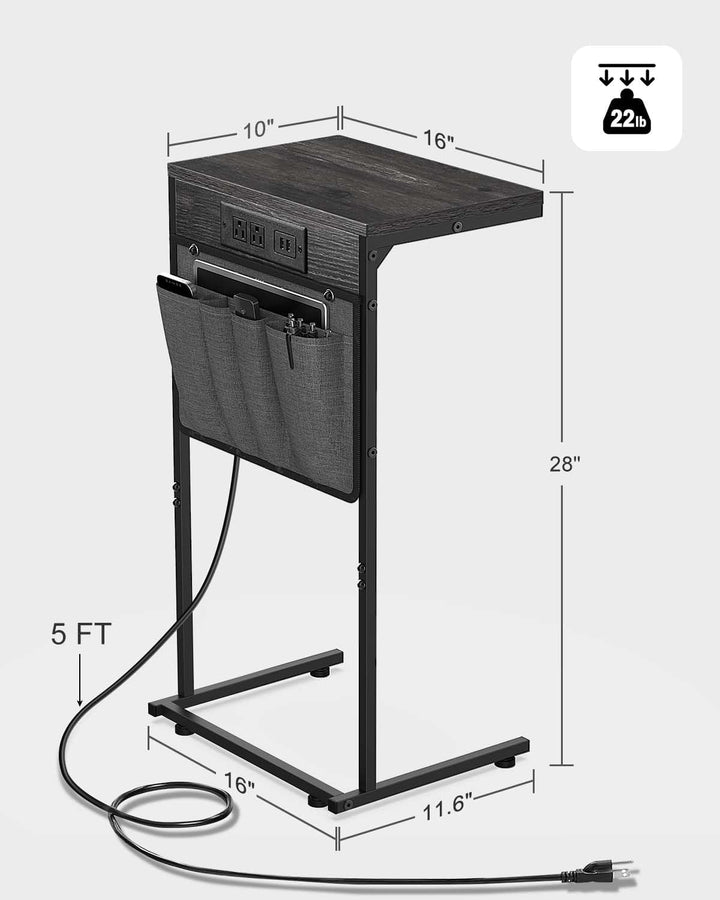 C Shaped End Table w/ Charging Station, Storage Bag